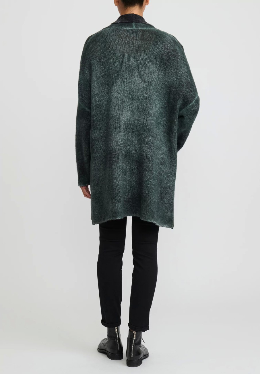 Avant Toi Knitwear | Hand-Painted Cashmere & Silk Garzato Cardigan In Nero Forest Green