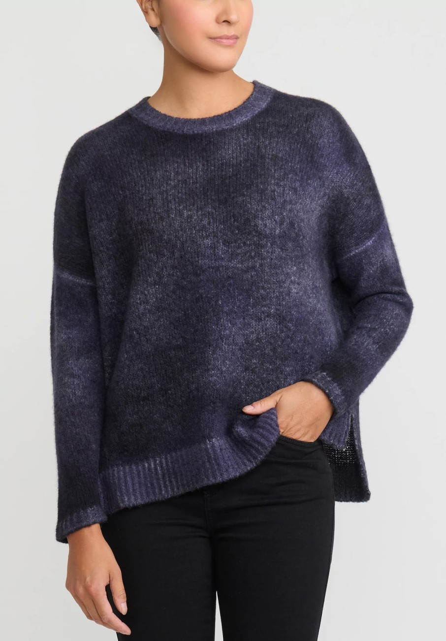 Avant Toi Knitwear | Hand-Painted Cashmere & Silk Oversized Sweater In Nero Prune Purple