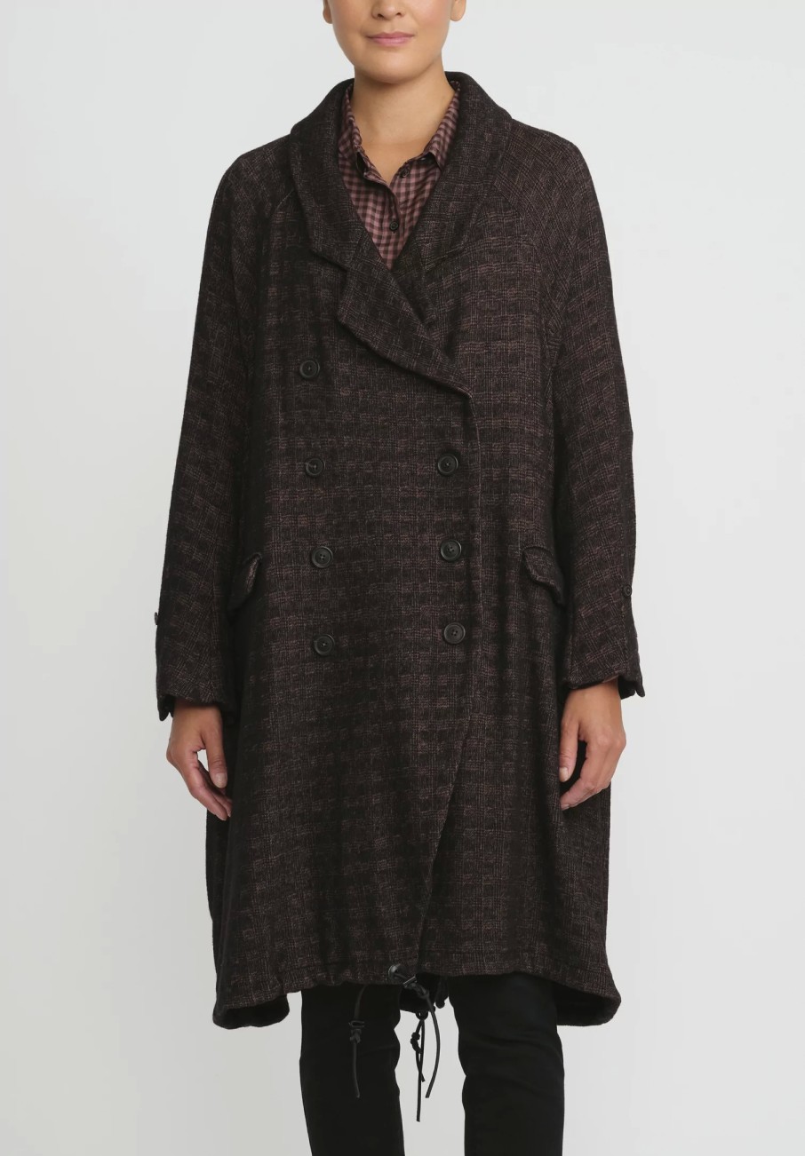 Rundholz Coats & Dusters | Wool Oversized Double Breasted Coat In Espresso Brown Check