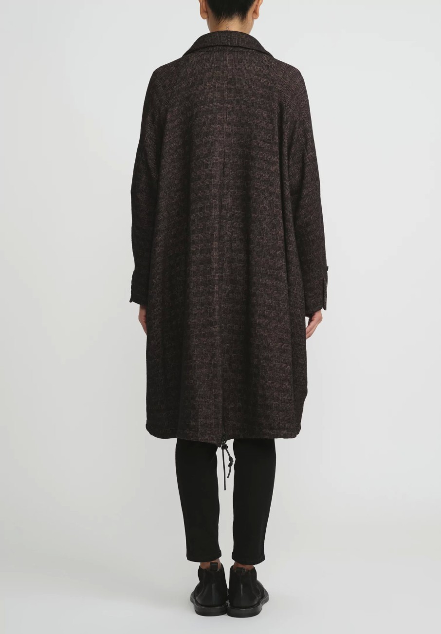 Rundholz Coats & Dusters | Wool Oversized Double Breasted Coat In Espresso Brown Check