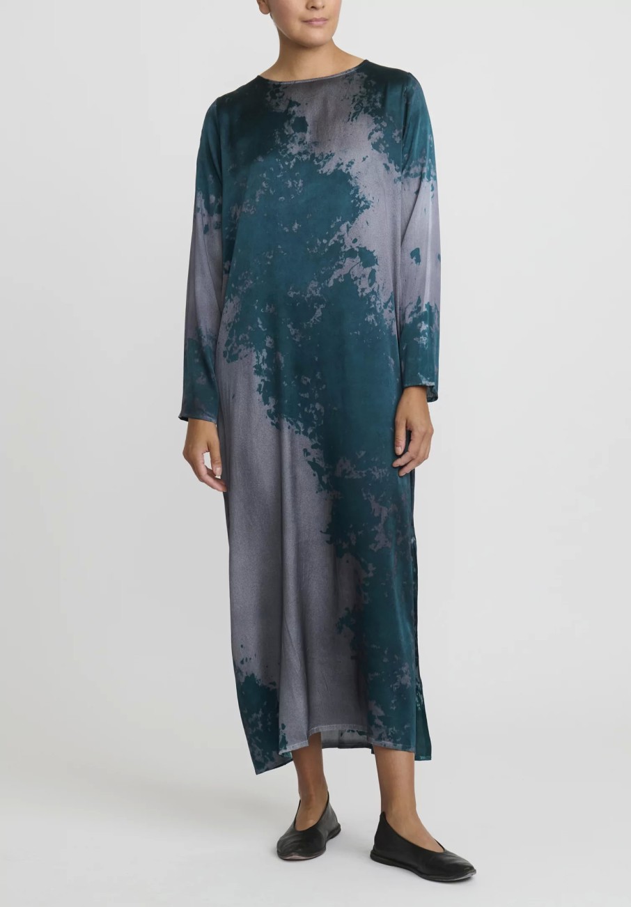 Avant Toi Dresses | Hand-Painted Silk Lunga Dress In Velo Nero & Forest Green