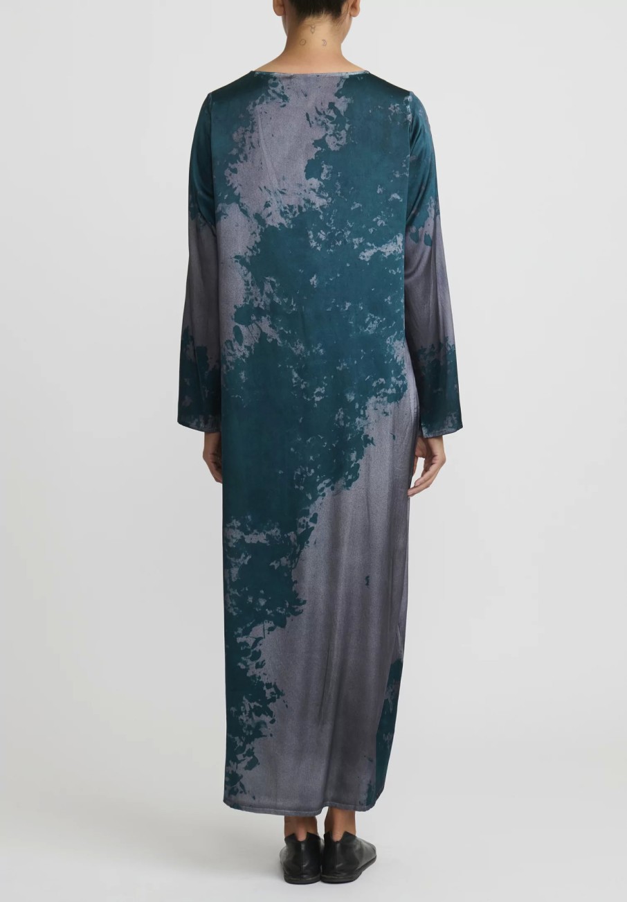 Avant Toi Dresses | Hand-Painted Silk Lunga Dress In Velo Nero & Forest Green