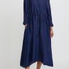 Kaval Dresses | Khadi Silk Front Button Open Dress In Indigo Blue