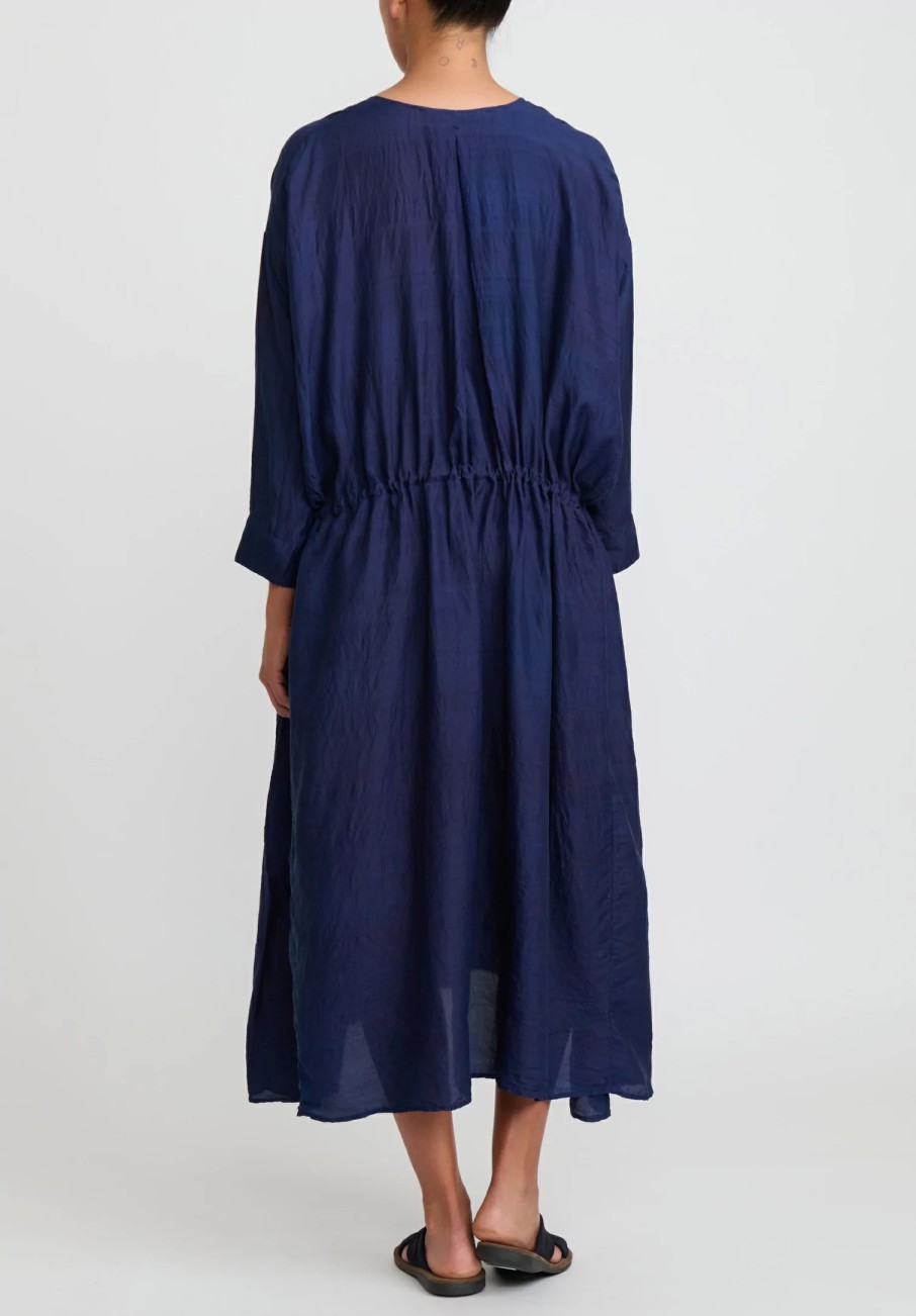 Kaval Dresses | Khadi Silk Front Button Open Dress In Indigo Blue