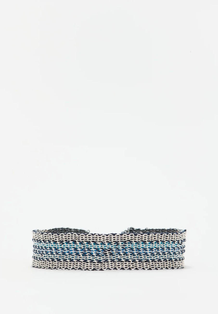 Stephanie Schneider Bracelets | Handwoven Silver And Silk Bracelet In Grey & Blue