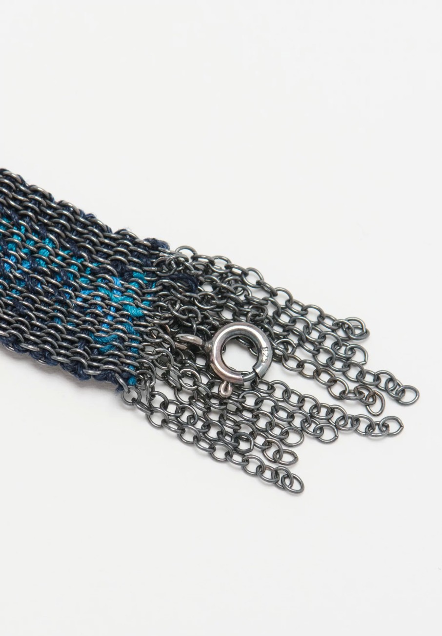 Stephanie Schneider Bracelets | Handwoven Silver And Silk Bracelet In Grey & Blue