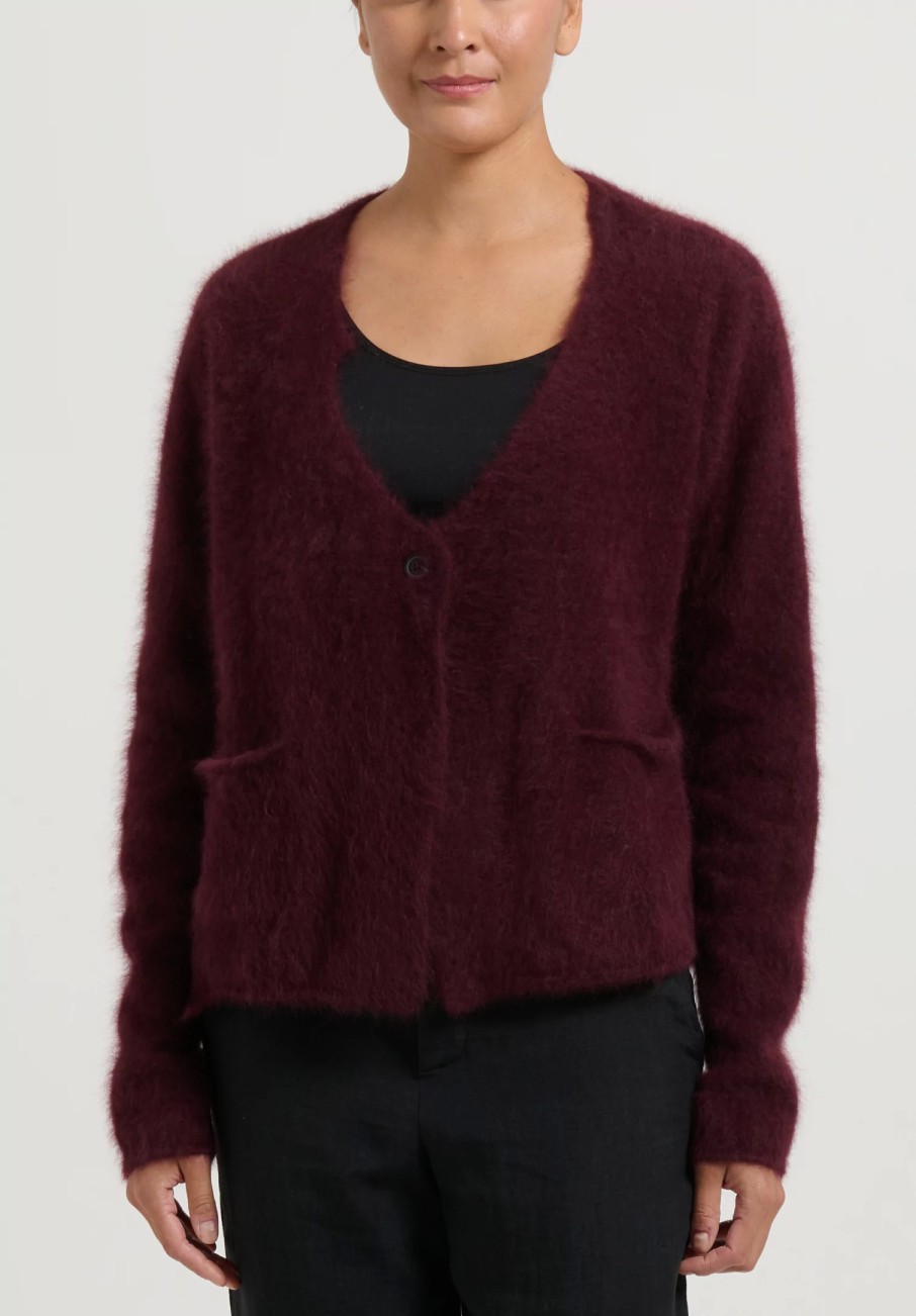 Rundholz Knitwear | Racoon Hair Knit Cardigan In Umbra Merlot Red