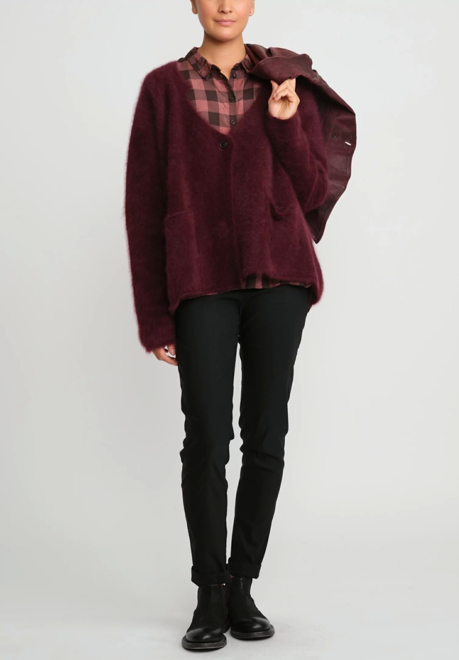 Rundholz Knitwear | Racoon Hair Knit Cardigan In Umbra Merlot Red