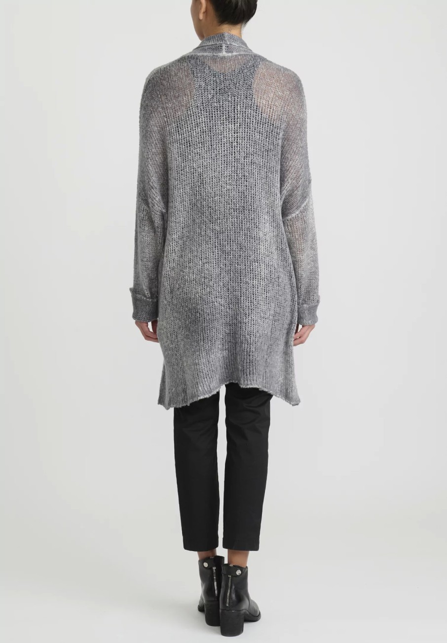 Avant Toi Knitwear | Hand-Painted Cashmere & Silk Loose Knit Cardigan In Ghiaccio Grey