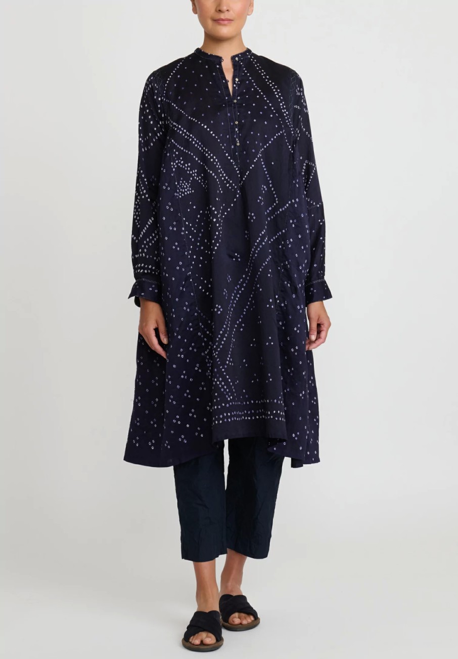 Injiri Dresses | Cotton Bandhani Indigo Rasa Dress In Blue