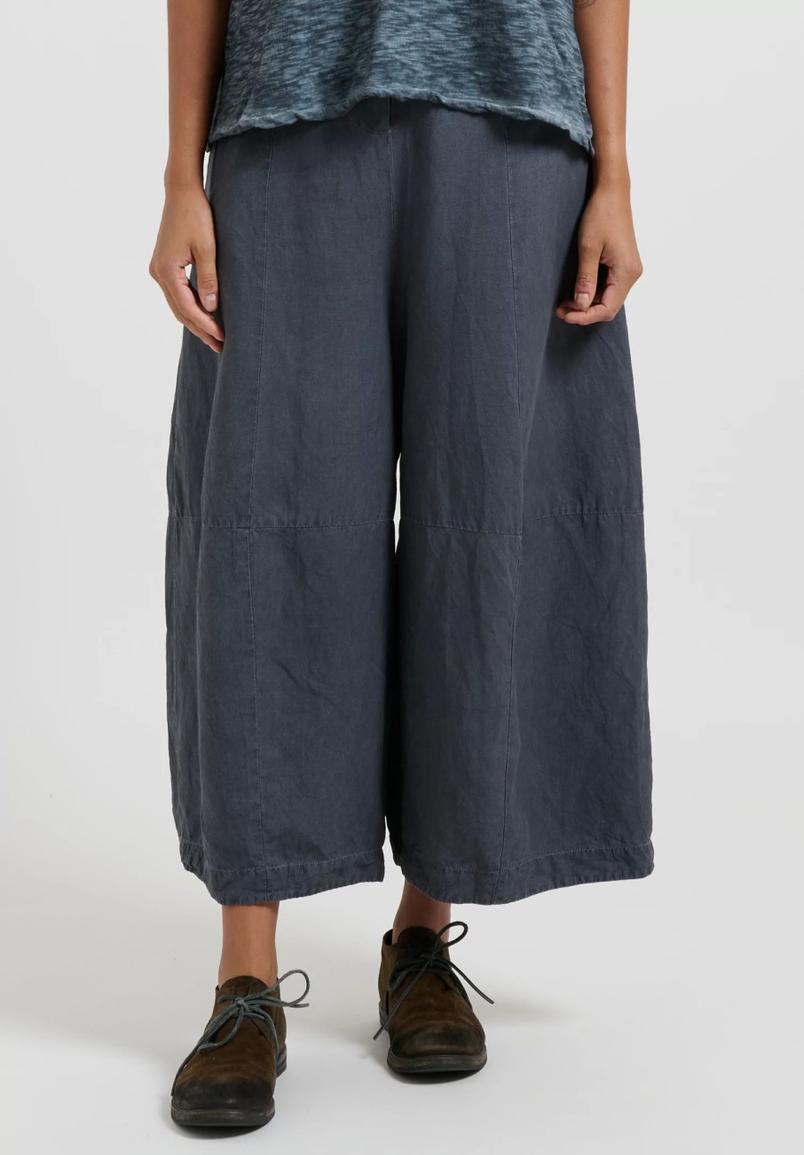 Gilda Midani Pants | Solid Linen & Silk Egg Pants In Steel Blue