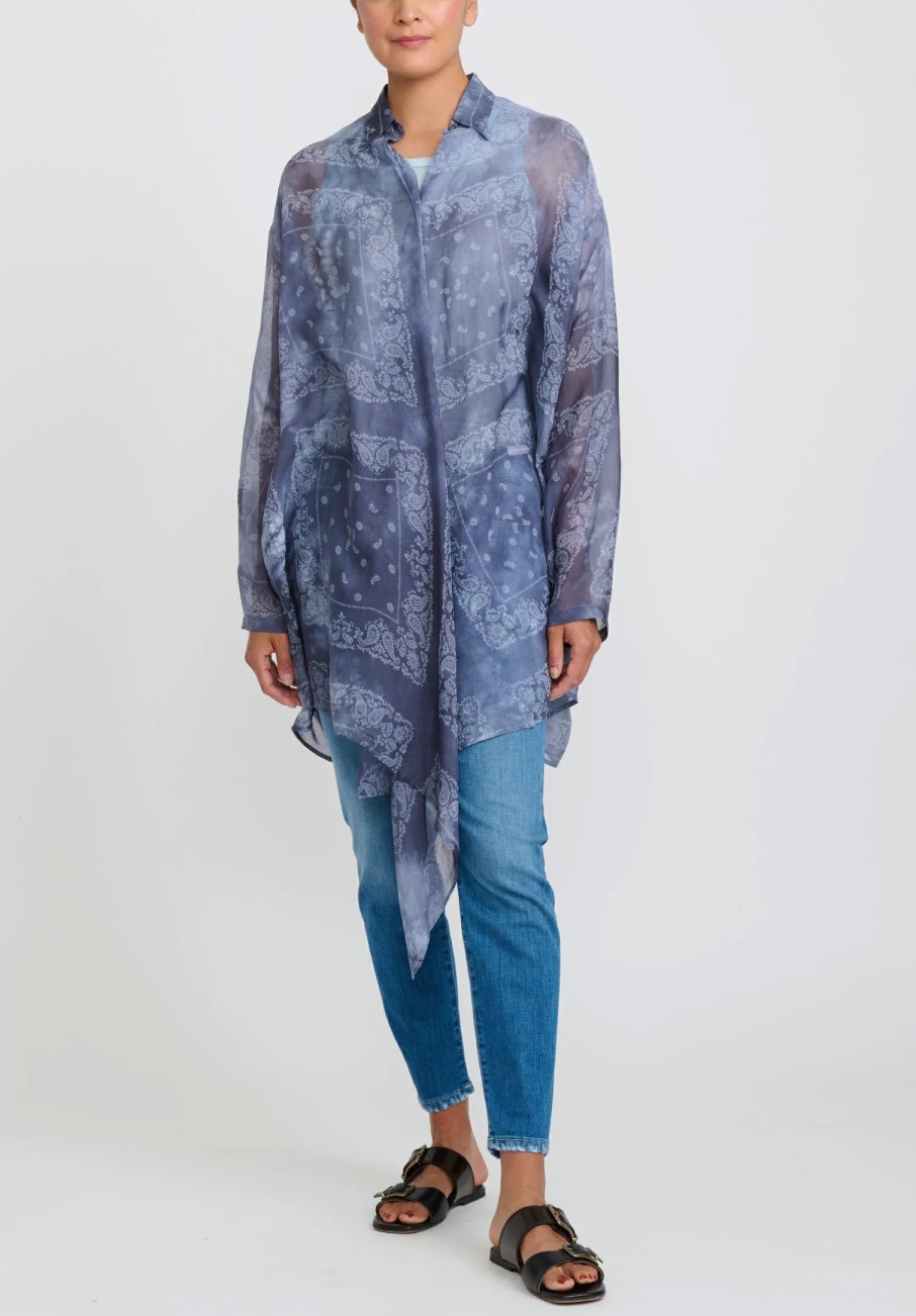 Giorgio Brato Tops | Hand Dyed Silk Semi-Sheer Overshirt In Midnight Blue