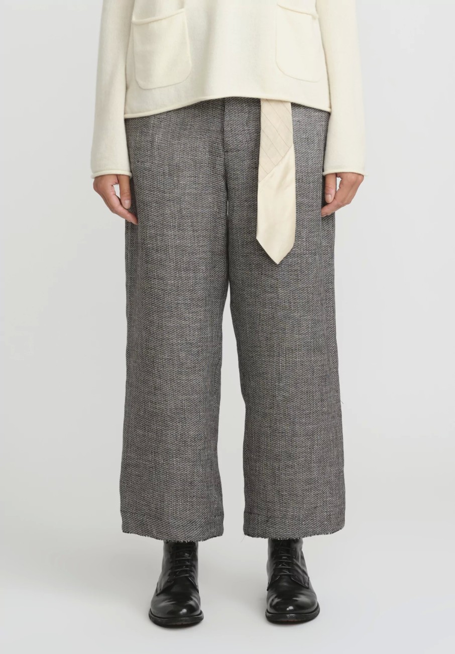 A Tentative Atelier Pants | Linen Gelsey Pants With Tie-Belt In Black & White