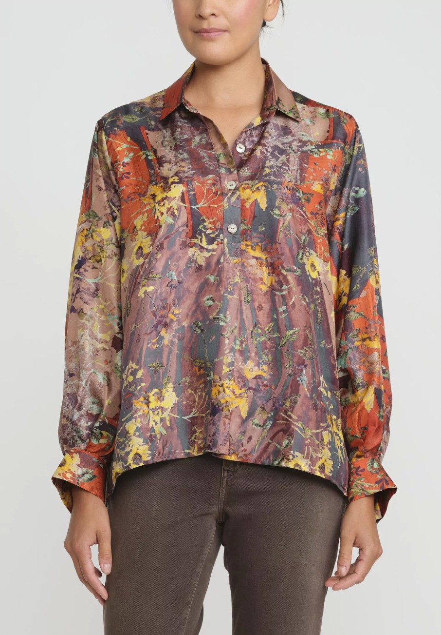 Bokja Shirts & Blouses | Silk Twill Petitcoat Z Shirt In Orange, Yellow & Blue