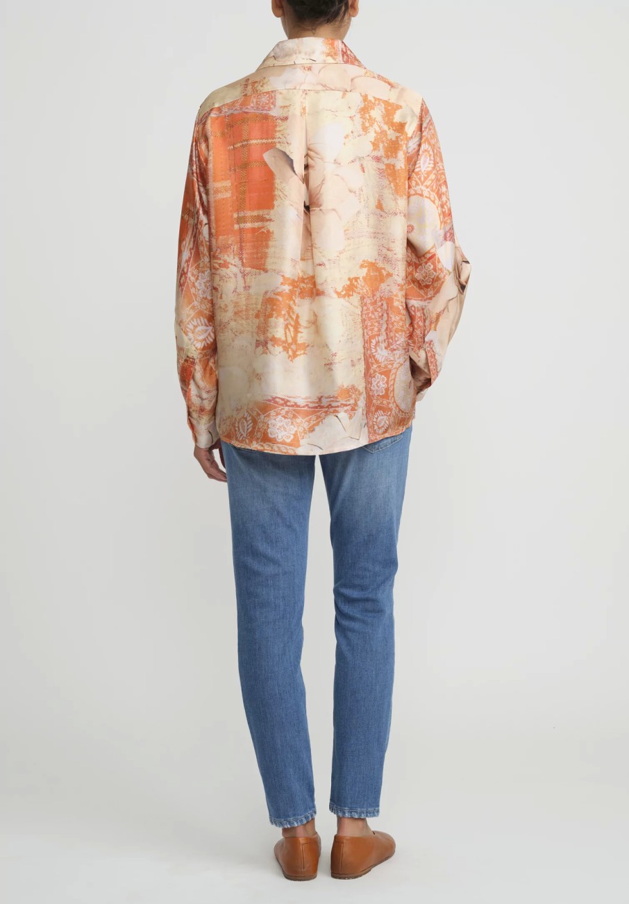 Bokja Shirts & Blouses | Silk Twill Jeanne Z Shirt In Orange & Peach