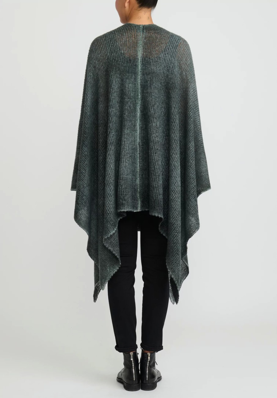 Avant Toi Ponchos | Hand-Painted Cashmere & Silk Off-Gauge Poncho In Nero Forest Green