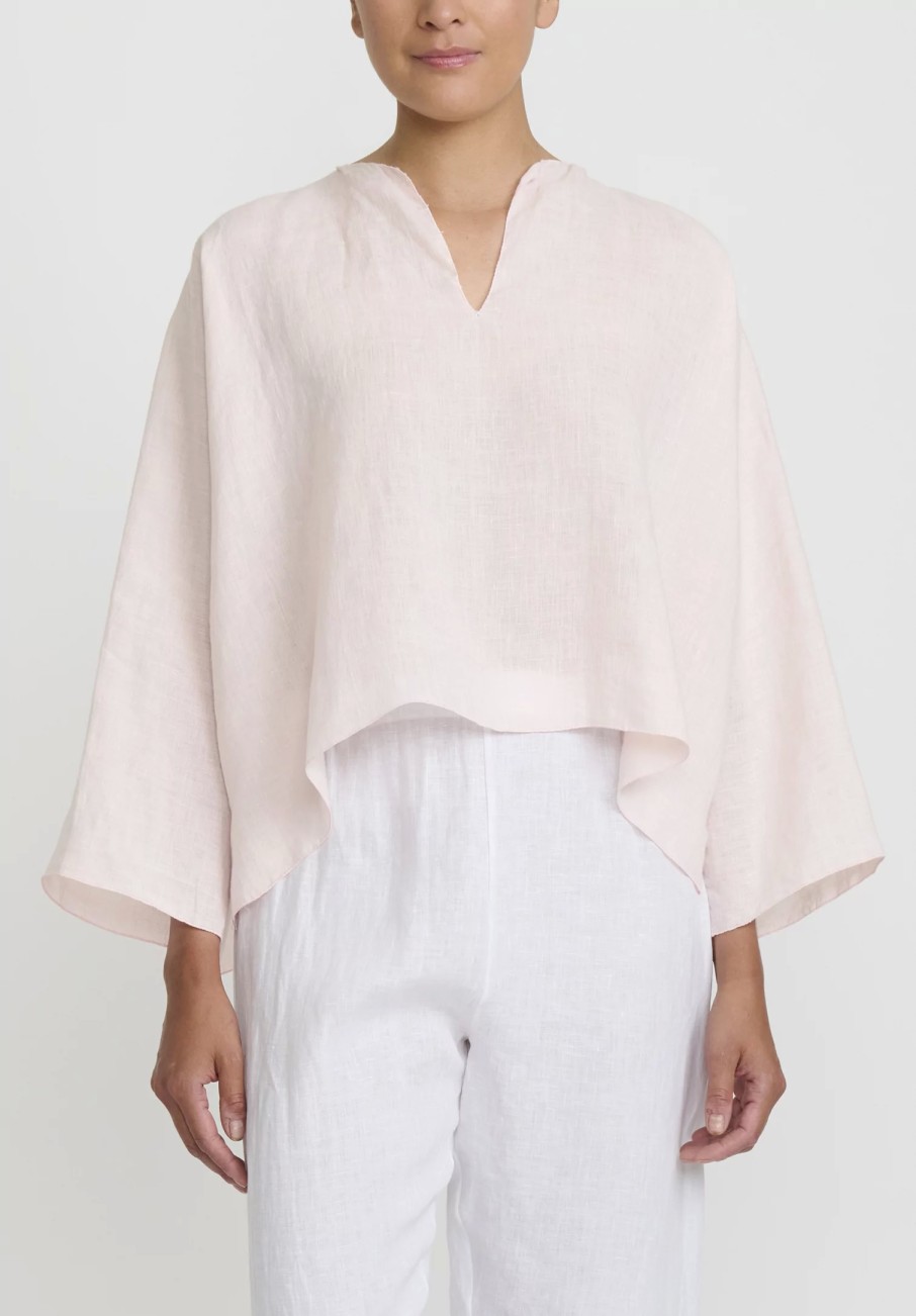 Shi Cashmere Tops | Short Linen Top In Pale Pink