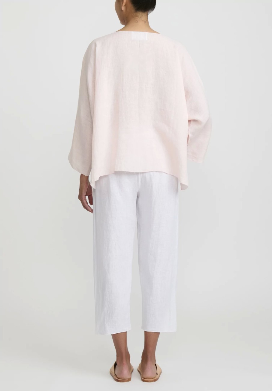 Shi Cashmere Tops | Short Linen Top In Pale Pink