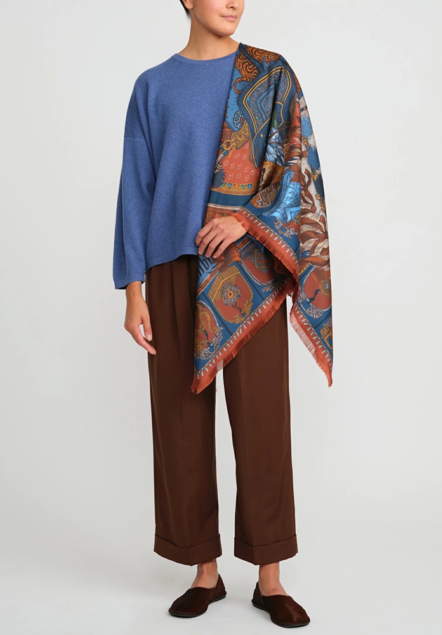 Sabina Savage Scarves & Shawls | Silk Twill The Wind Horse Scarf In Madder Red & Sky Blue