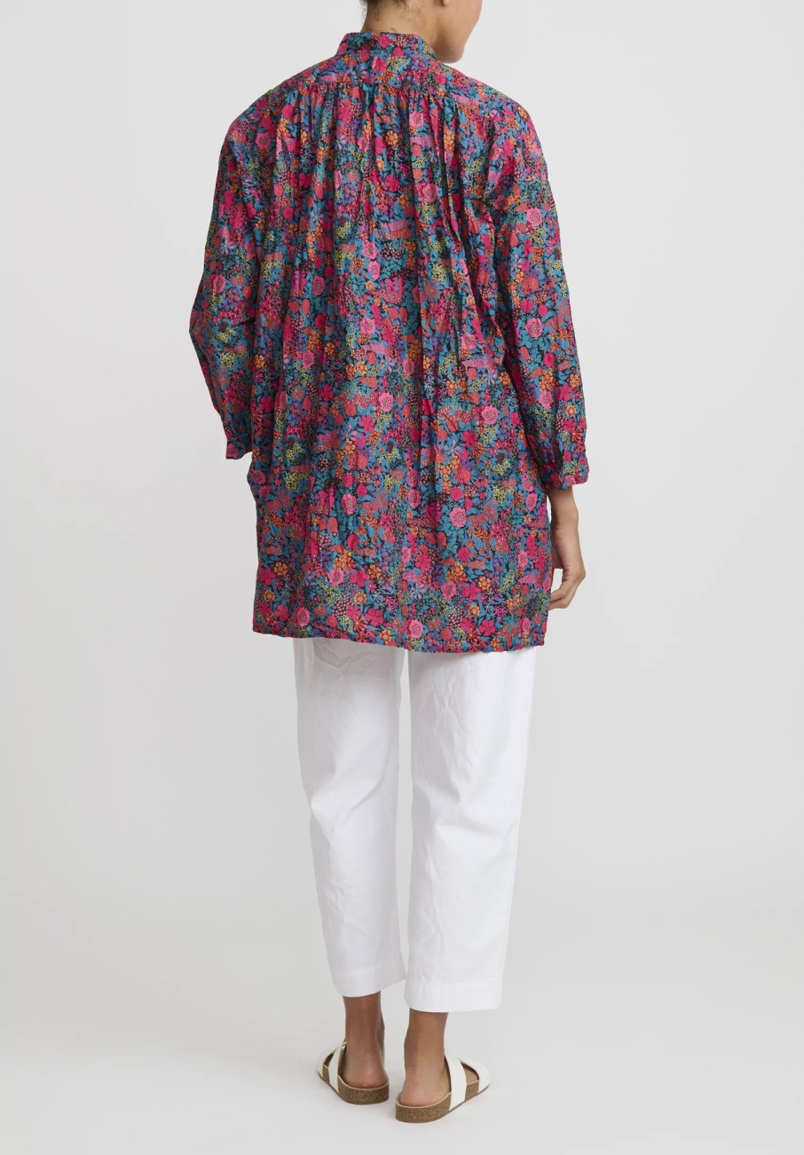 Daniela Gregis Tops | Washed Cotton Kora Top In Fuchsia Red Flowers