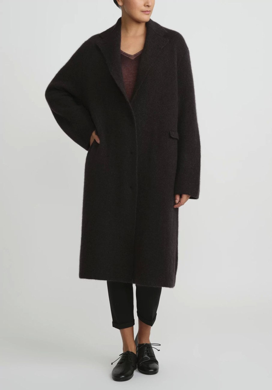 Boboutic Coats & Dusters | Cashmere & Silk Long Coat In Dark Brown