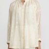 Péro Shirts & Blouses | Cotton And Silk Hand Beaded And Embroidered Daisy Shirt In Ivory White