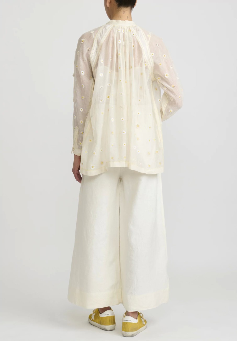 Péro Shirts & Blouses | Cotton And Silk Hand Beaded And Embroidered Daisy Shirt In Ivory White