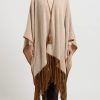 Alonpi Ponchos | Cashmere Herringbone ''Ariete Mantella Frange'' Cape In Brown & Cream