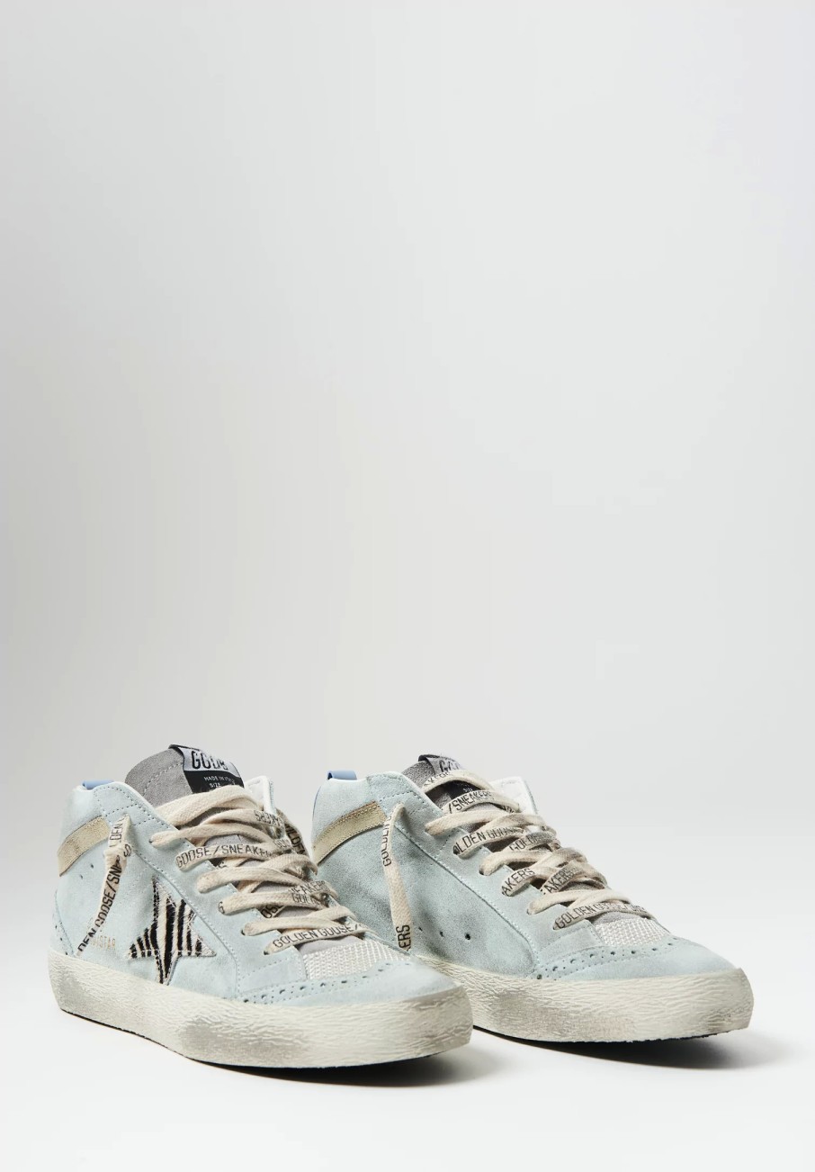 Golden Goose Sneakers | Suede Mid Star Classic With Zebra Horsy Star In Aquamarine Blue