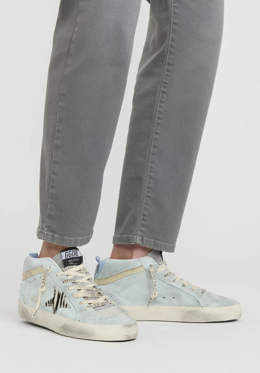 Golden Goose Sneakers | Suede Mid Star Classic With Zebra Horsy Star In Aquamarine Blue