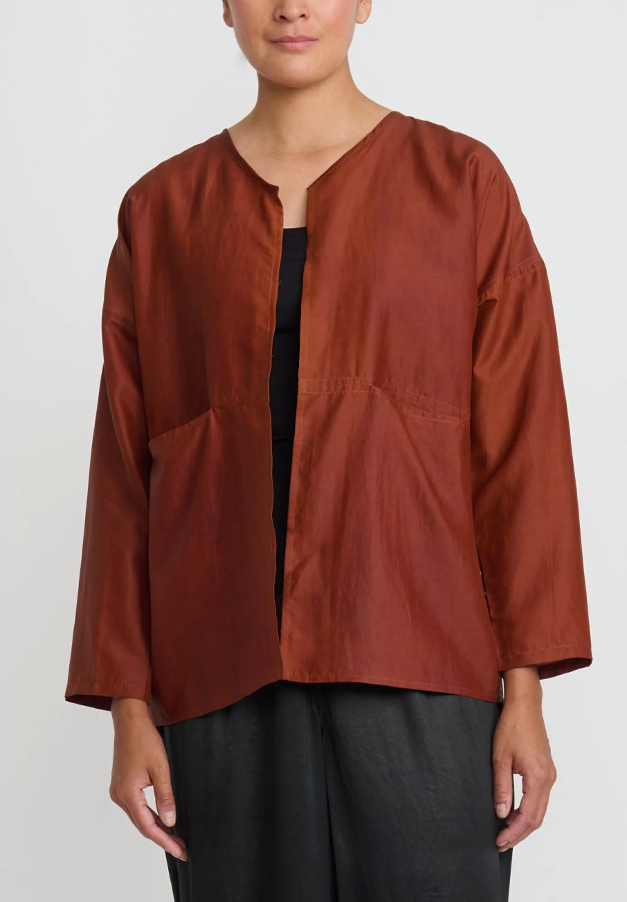 Noir Handmade Jackets | Mud Silk Short Jacket In Rust Brown