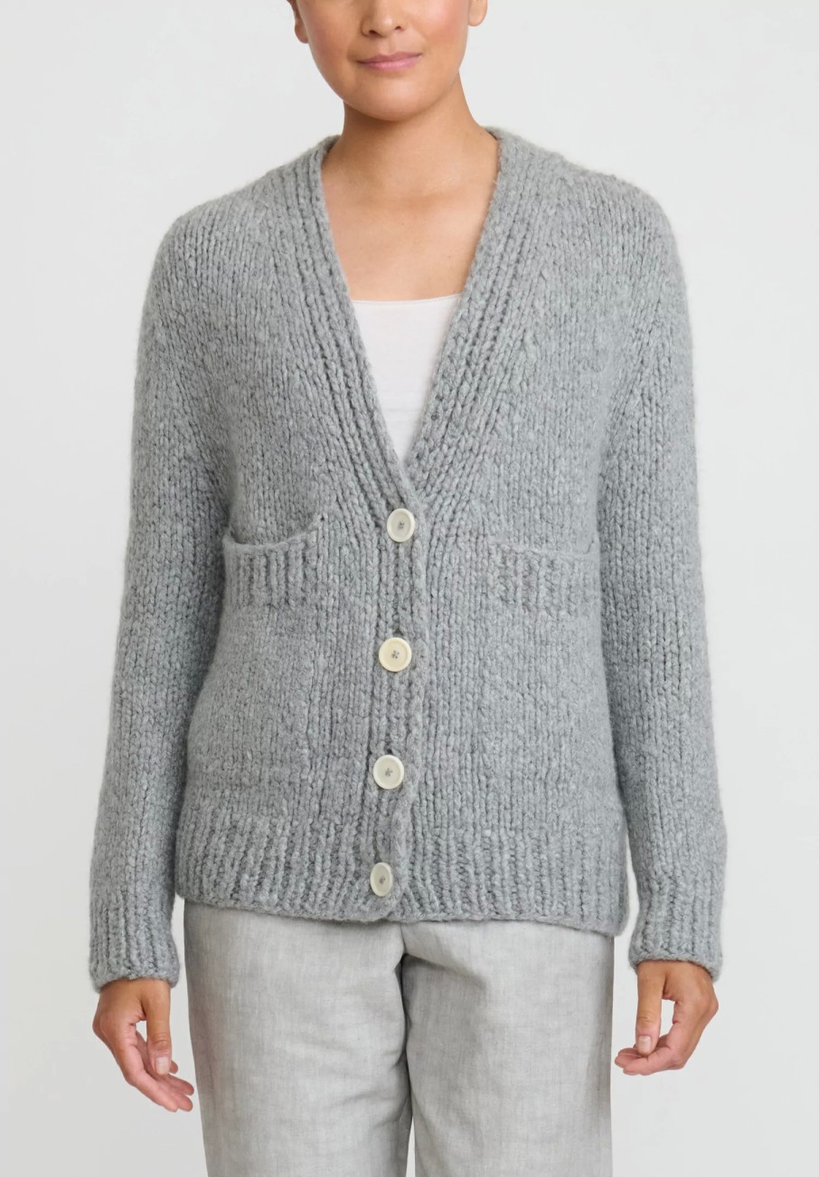 Wommelsdorff Knitwear | Hand Knit Cashmere & Silk Luna Cardigan In Chinese Heather Grey