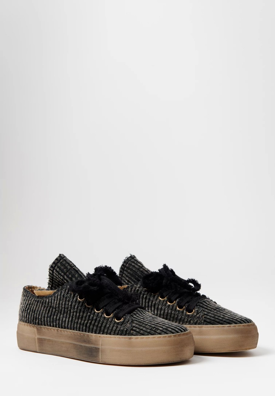 Uma Wang Sneakers | Cotton Velvet Striped Low Tennis Shoes In Dark Grey