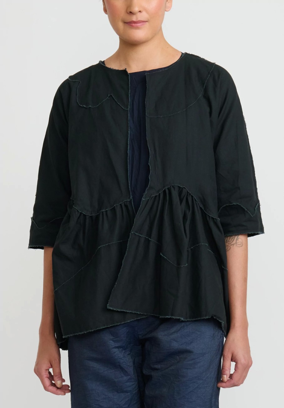 Daniela Gregis Jackets | Washed Cotton Giacca Torte Stretta Jacket In Nero Black