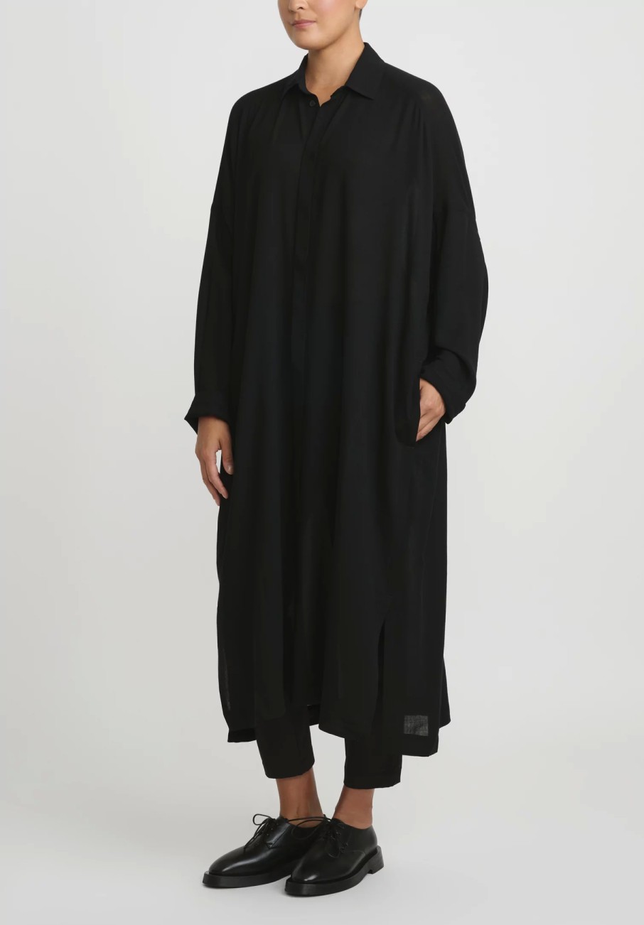 Jan-Jan Van Essche Tunics | Wool Crepe Chiffon Long Loose Shirt In Black