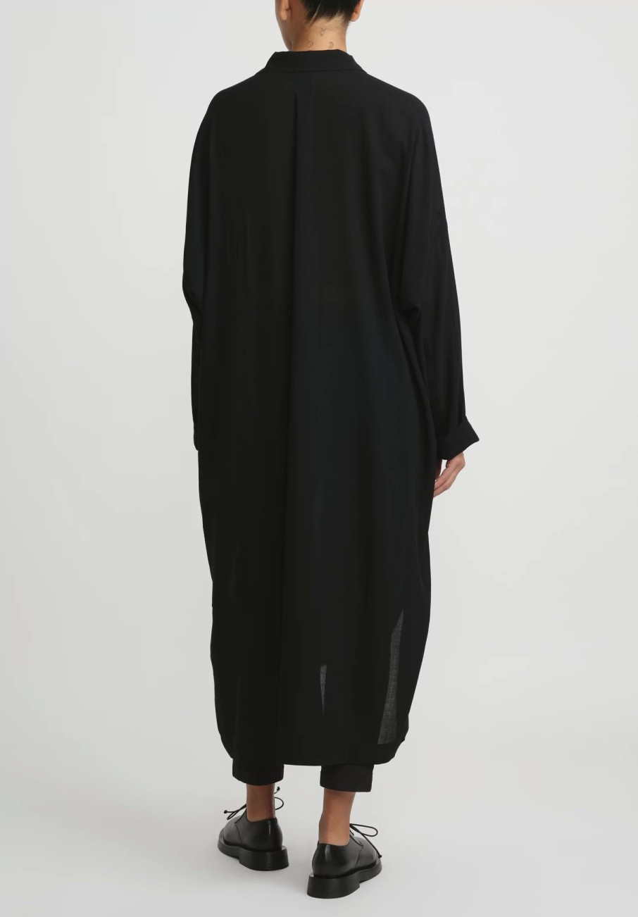 Jan-Jan Van Essche Tunics | Wool Crepe Chiffon Long Loose Shirt In Black