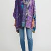 Mieko Mintz Jackets | 2-Layer Vintage Silk Double Collar Poncho In Purple & Turquoise Blue