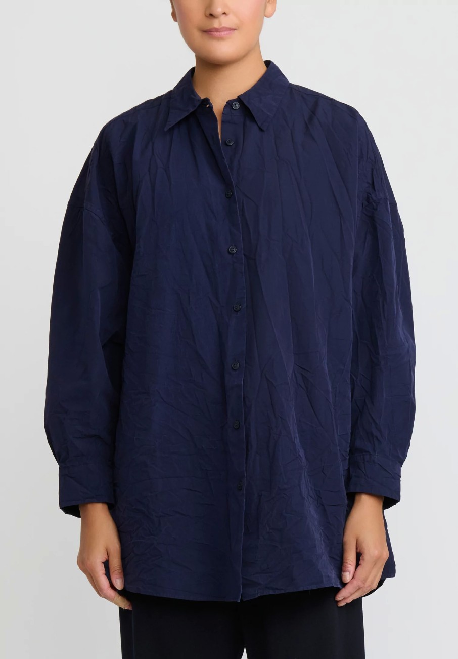 Casey Casey Shirts & Blouses | Paper Cotton Shirt In Navy Blue