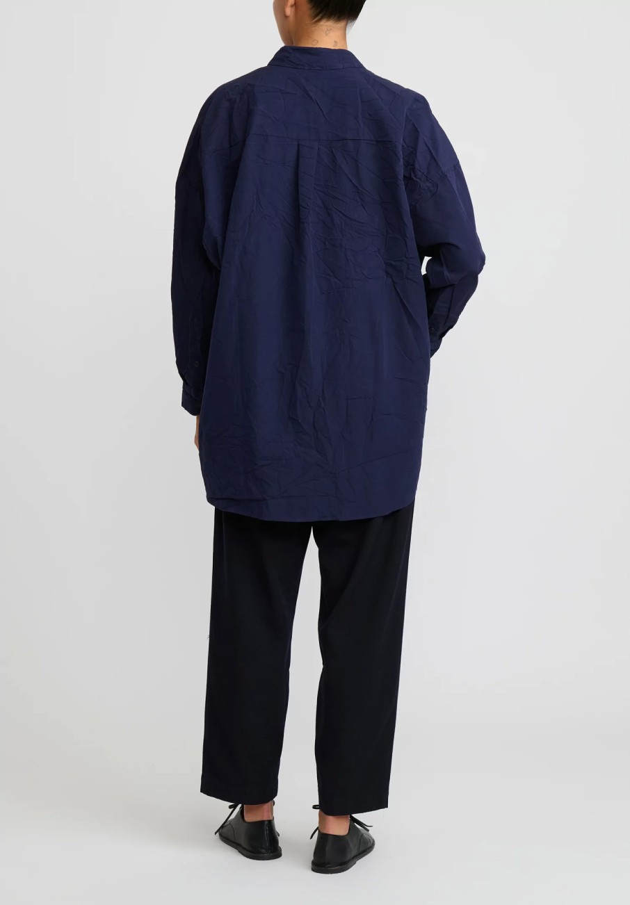 Casey Casey Shirts & Blouses | Paper Cotton Shirt In Navy Blue