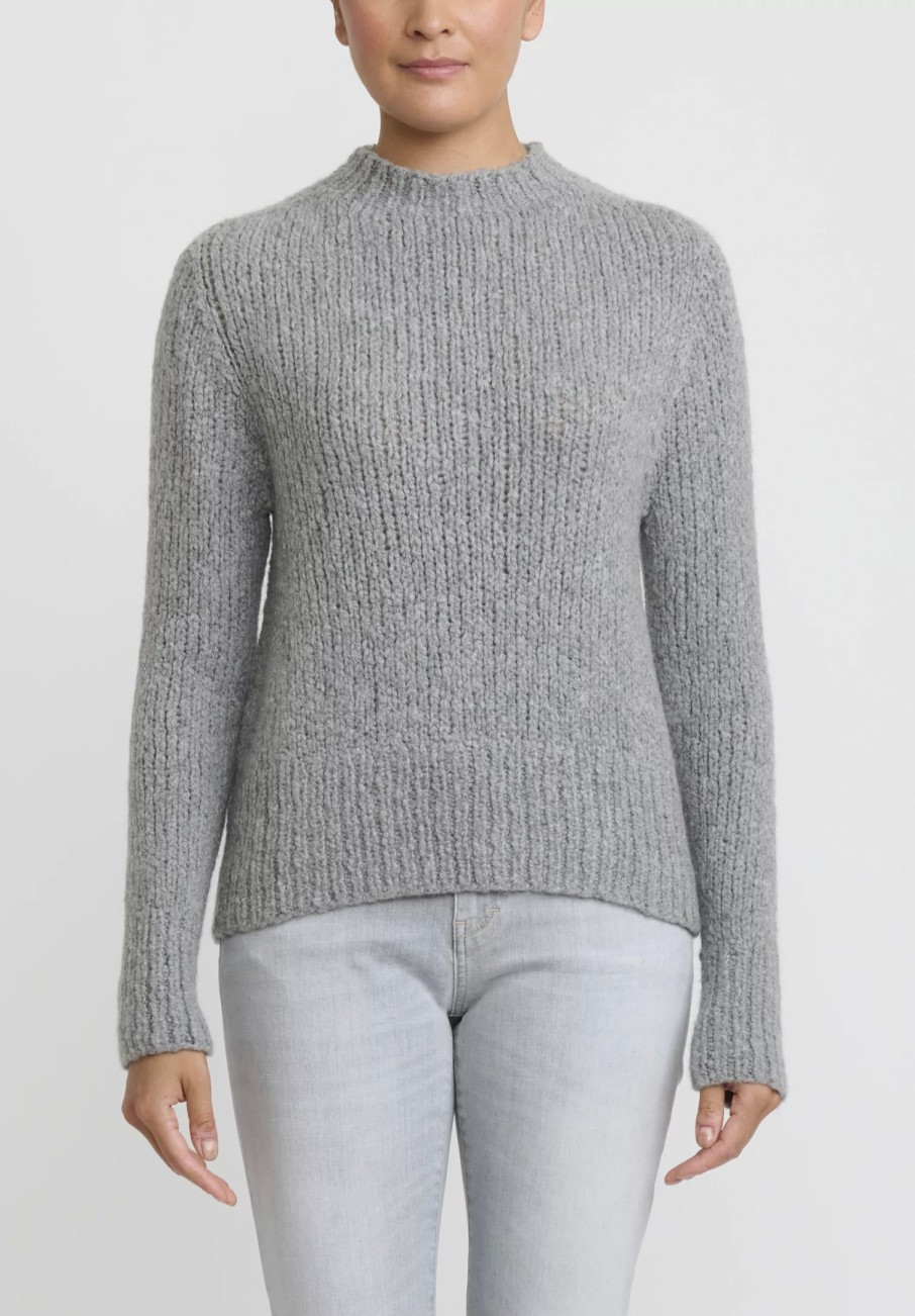 Wommelsdorff Knitwear | Hand Knit Cashmere High Neck Willow Sweater In Chine Grey