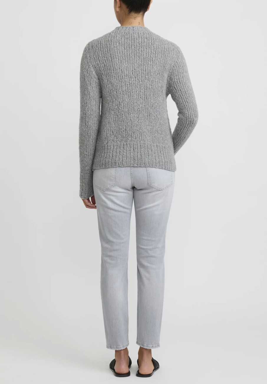 Wommelsdorff Knitwear | Hand Knit Cashmere High Neck Willow Sweater In Chine Grey