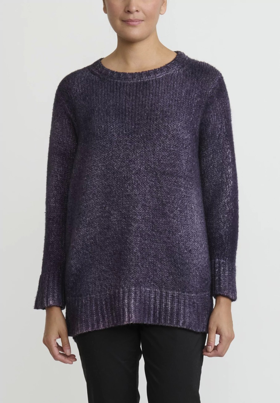 Avant Toi Knitwear | Hand-Painted Side Slit Sweater In Nero Mauve Purple