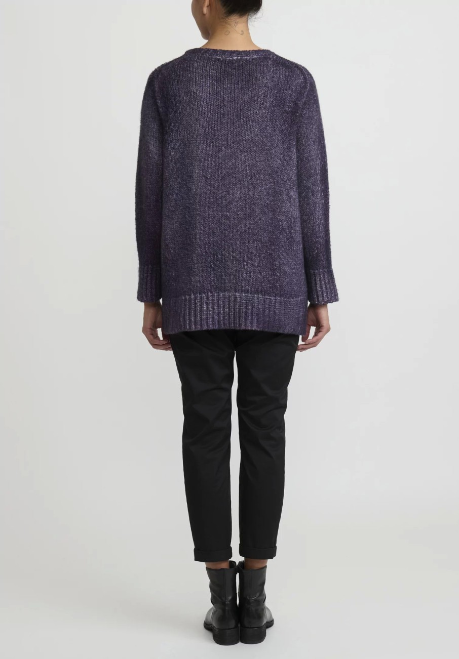 Avant Toi Knitwear | Hand-Painted Side Slit Sweater In Nero Mauve Purple