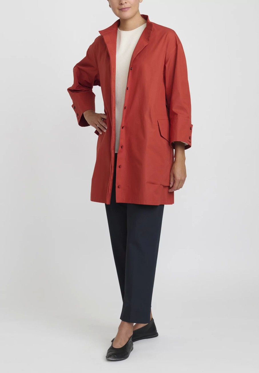 Jil Sander Jackets | Heavy Organic Cotton Poplin Belted Vestito Tunic In Maroon