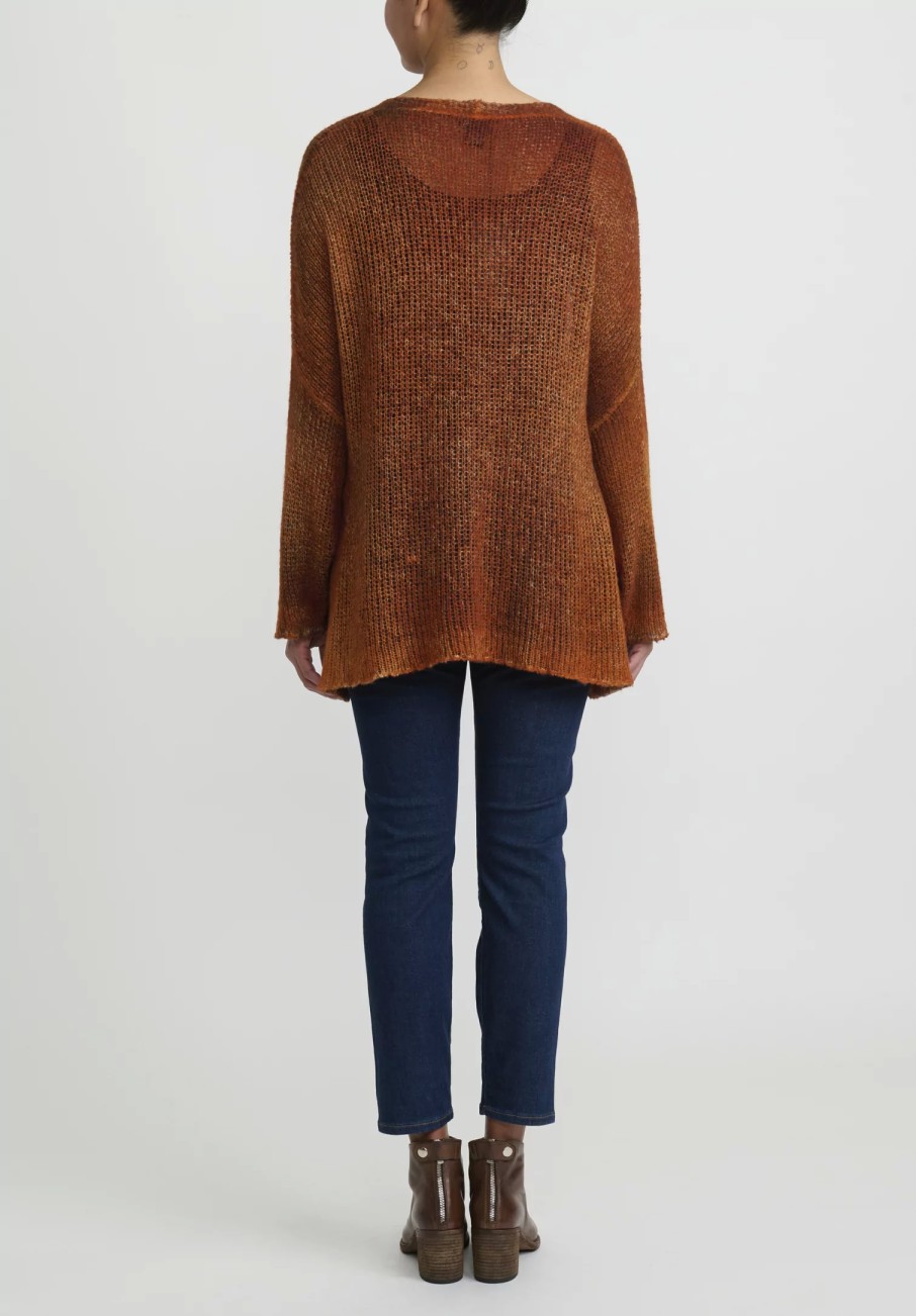 Avant Toi Knitwear | Hand-Painted Loose Knit V-Neck Sweater In Nero Corten Orange