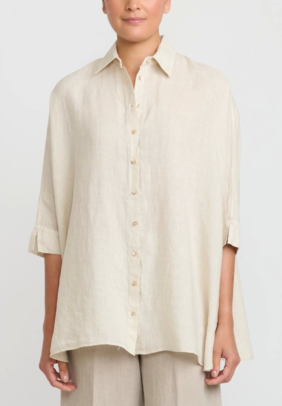 Antonelli Shirts & Blouses | Linen Oversized Carambola Shirt In Beige Natural