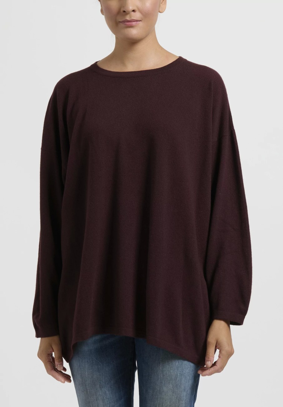 Hania New York Knitwear | Cashmere Sasha Long Crewneck In Bakelite Brown