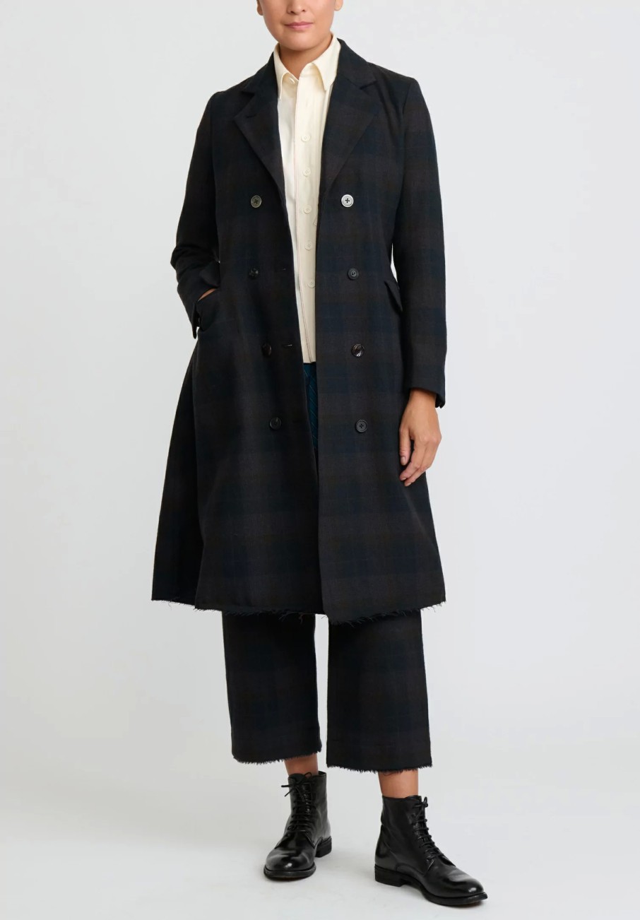 A Tentative Atelier Coats & Dusters | Wool Double Breasted Juliette B. Coat In Black And Brown Plaid