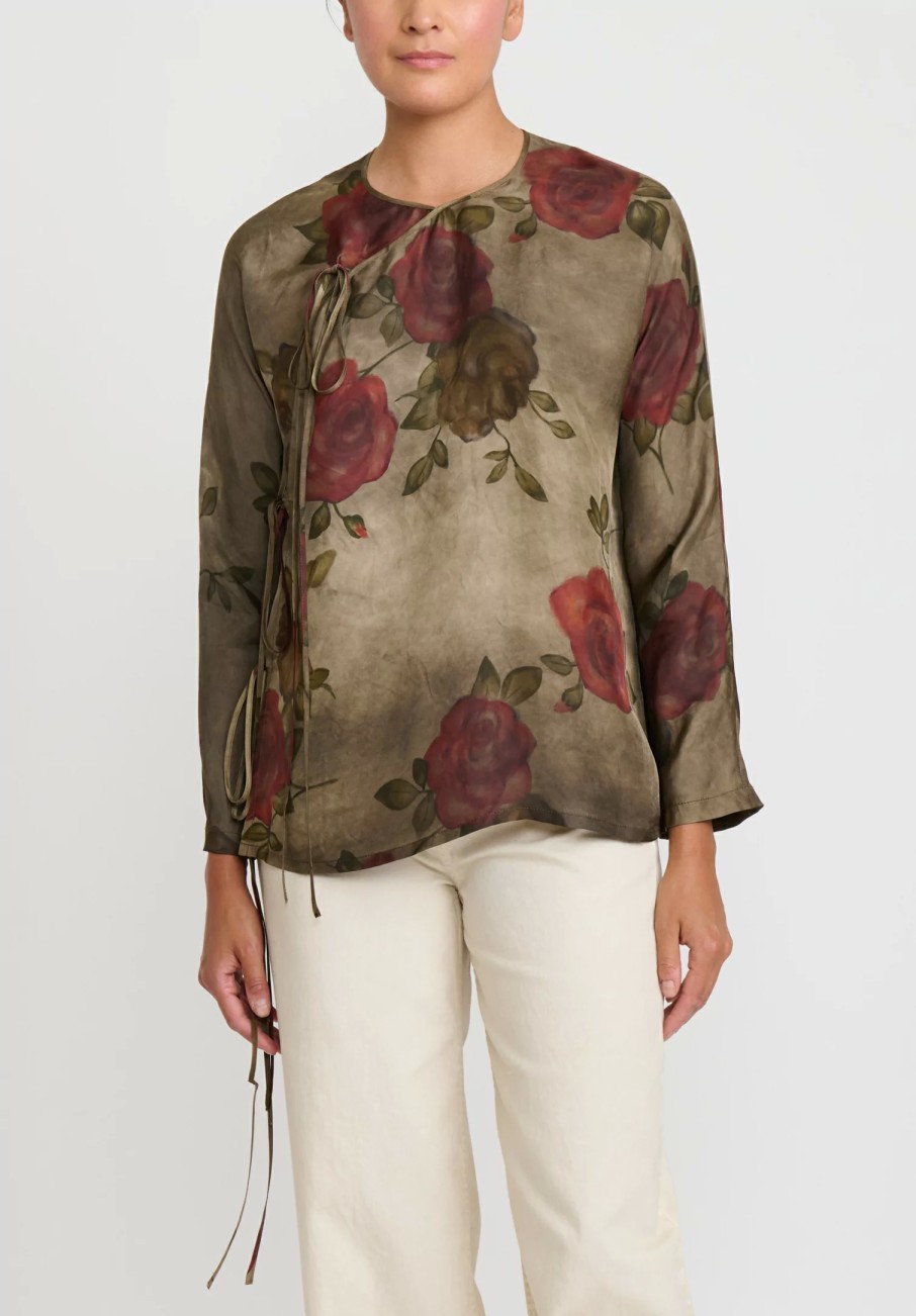 Uma Wang Shirts & Blouses | Moulay Thyme Top In Army Green & Red