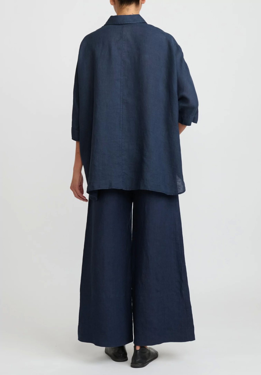 Antonelli Shirts & Blouses | Linen Oversized Carambola Shirt In Navy Blue